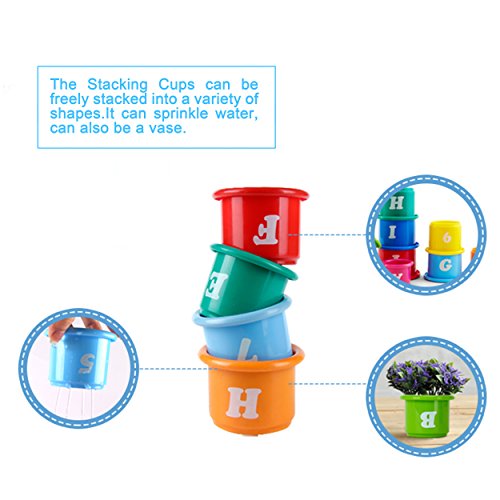 Badespielzeug Baby Set, Safe&Care Stapeln Tassen 8 Stücke Badewannenspielzeug, mit Netz Speicherungstasche Babyspielzeug Kleinkindspielzeug für Jungen und Mädchen - 4
