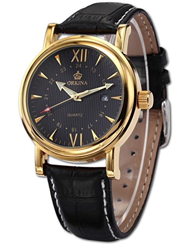 EASTPOLE ORK047 - Reloj Hombre Cuarzo de Cuero Negro, Calendario