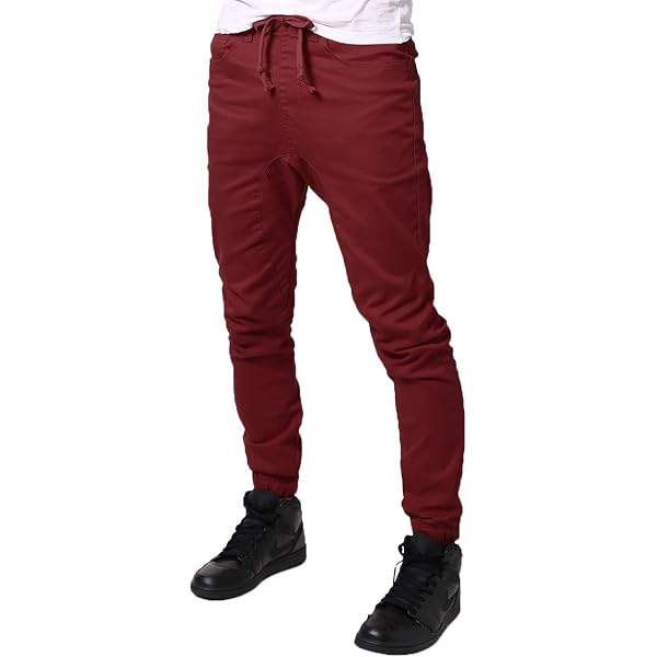 VICTORIOUS Men's Twill Stretch Jogger Pants – Cargo Style, Elastic Waist, Red, X-Large