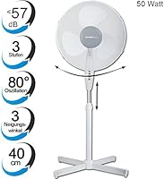 TZS First Austria - 50 Watt 40cm Standventilator extra leise max. 57dB | Ventilator 3 Geschwindigkeitsstufen | verstellbarer Neigungswinkel in 3 Stufen | oszillierend | Standfuß höhenverstellbar bis 118cm weiß