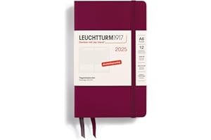 LEUCHTTURM1917 370600 Agenda diaria 2025, bolsillo A6, tapa dura, planificador de 12 meses y cuaderno, 80 g, rayado - Sky