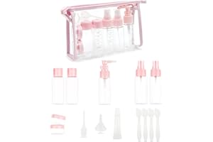 BEIIEB 16 Stück rosa Reiseflaschen, auslaufsicher, Kunststoff, feiner Nebel, Flüssigkeitsbehälter für Shampoo, Duschgel, Kosmetik, Creme