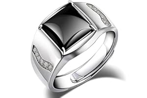 Chereda Black Agate Men's Opening Adjustable Ring - Fashion Jewelry Cupronickel Geometric Design