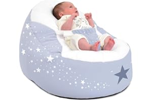 rucomfy Beanbags Gaga Baby Bean Bag Support Chair Lounger with Safety Harness for 0-6 Month Old - Pre Filled Safe Cuddle Soft Recliner Seat for Newborn Babies - Machine Washable (Dusk Blue)