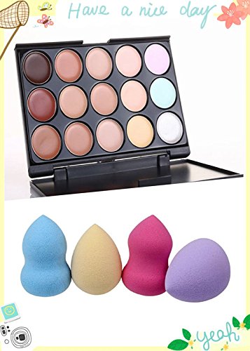 Kakaxi(TM) Professional 15 Concealer Camouflage Makeup Palette with Professional Makeup Sponge Flawless Smooth Shaped Puff(Random Color)