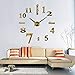 Produktbild EXQULEG Moderne Mute DIY Grosse Wanduhr 3D Spiegel Aufkleber Wandtattoo Dekoration Uhr Zimmerdeko Geschenk (Gold)