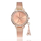 Uhren Damen,linqi1164 Armbanduhren für Frauen Günstige Uhren Wasserdicht Casual Analoge Quarz Uhr Luxus Armband Uhren Edelstahl Mesh Business Mädchen Frau Sport Uhr (Roségold-Eiffelturm)
