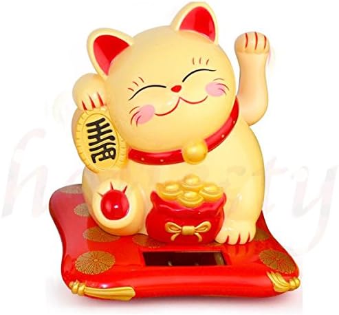 Solar Powered Chinese Welcoming Lucky Beckoning Fortune Cat Waving Hand (Gold)