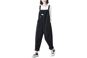 SEMEN Womens Vintage Classic Corduroy Dungarees Casual Sleeveless Bib Overalls Long Jumpsuit Baggy Trousers with Pockets