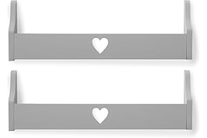 Haus Projekt Mensola a Parete per Bambini Cuore Scaffale Libreria Bambini, Mensole Cameretta, Organizer, Soluzione di Stoccaggio Multiuso a Parete, (Pacchetto 2, Grigio) 50x10x16cm