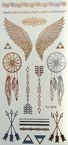 5 Bögen Metallic Tattoo Flash Tattoo Aufkleber Einmal Tattoo Gold und Silber Schmuck Tattoos Viele Schöne Motive - 4