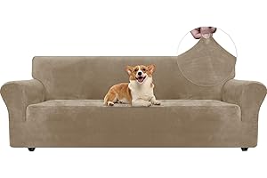 Ystyle Aksamitny Pokrowiec Na Sofę 4-Osobową, Wytrzymały Narzuty Na Sofę Z Antypoślizgową Pianką, Miękki Rozciągliwy Ochraniacz Na Kanapę, Antypoślizgowy Pokrowiec Na Kanapę, Wielbłąd