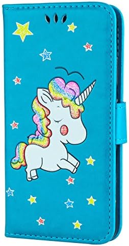 TXLING Huawei P20 Wallet Case Premium PU Leather Magnetic Flip Wallet Cover with Card Slots &amp; Stand Function for Huawei P20 - Lovely unicorn blue