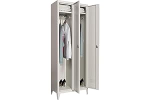 BAKAJI Armadio da Spogliatoio in Metallo con Chiusura a Chiave, Armadietto Grigio, Ripiano Superiore e Asta Appendiabiti, Mobile Guardaroba Salvaspazio Capiente Multiuso 66 x 36 x 180H cm (2 Ante)