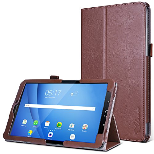 SAVFY Samsung Galaxy Tab A 7.0 Hülle 2016 Business Serie Auto Sleep Wake up Funktion Case Smart Cover mit Handschlaufe, Kartensteckplätze, braun