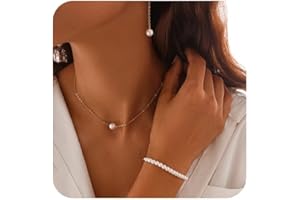 GKAOPI 3 PCS Pearl Jewellery Set for Women Pearl Necklace Earrings and Bracelet Set Long Tassel Pearl Earrings Weddings Party Birthday Anniversary Christmas Mothers Day Valentine's Day Gifts