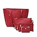 Produktbild TIFIY 4pcs Damen Neu Ankunft Hahnentritt Muster Litschi Stria Schultertasche + Crossbodytasche + Handtasche + Karte Tasche (Rot)
