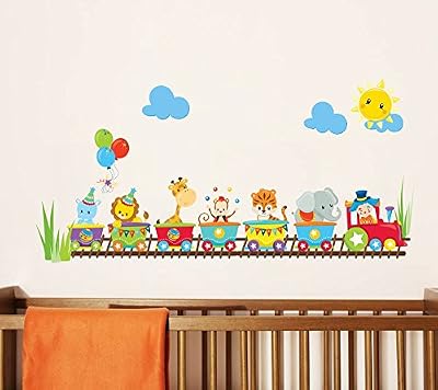 Stickmi Stickers muraux amovibles pour chambre d'enfant Motif animaux