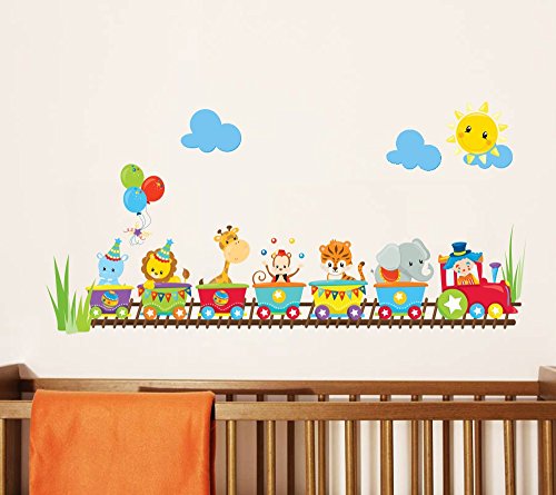 cute animals circus train wall stickers nursery wall art decorative mural baby bedroom children playroom wall decal removable PEEL & STICK