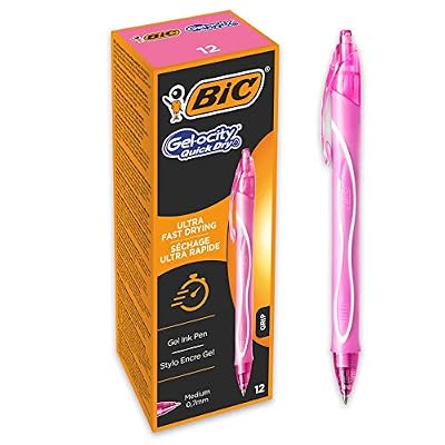 BIC Gel-ocity Quick Dry Stylos-Gel Rétractables Pointe Moyenne (0,7 mm) - Rose, Boîte de 12