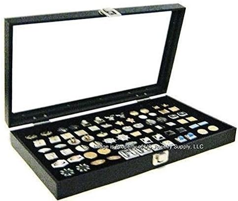 Glass Top Black Cufflinks Jewelry Showcase Storage Organizer Display Case Box by Phuchema