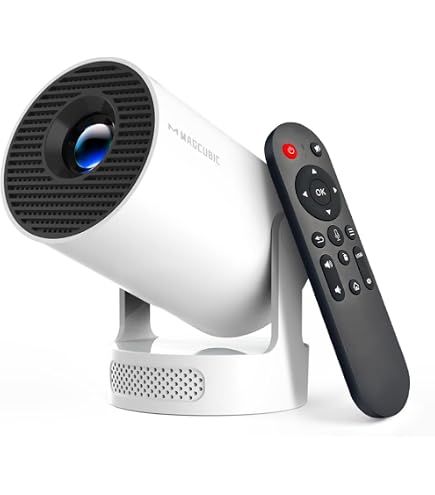 4K Proiettore 1080P Nativo 2025 proiettore Portatile con Apps integrate, 450ANSI, Altoparlanti stereo, WiFi 6, Bluetooth 5.2 Compatible con TV Stick/Smartphone/HDMI,Bianco