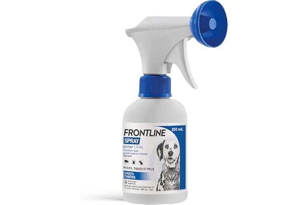 FRONTLINE Spray pompe 1,5ml - Antiparasitaire Chien & Chat - Anti-puces, Anti-Tiques - Traitement d'Urgence en cas d'Infestation Massive par les puces et tiques - Pour Chiens & Chats de +5Kg - 250 ml