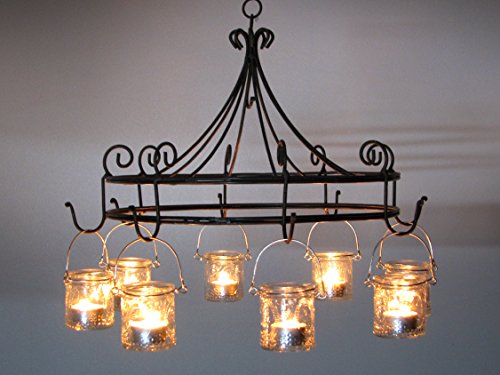 Windlichter, Gartenlaterne, Nostalgie-Hängeleuchter im Antik-Look, Metall dunkelbraun, Ø 45 cm mit 8 Windlichtern *Art.N72*