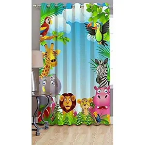 Ami Creation Polyester Animals Digital Cartoon Print Long Door Curtains for Kids Room Drawing Room Living Room (Multicolor, 5 Feet) - Pack of 1