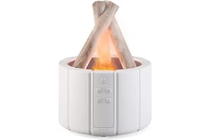 MU LIN MULIN Diffusore di Aromi Effetto Fiamma, 280ml, Umidificatore a Ultrasuoni con Luce LED Regolabile, Design a Forma di Falò in Legno, Diffusore di Oli Essenziali con Timer e Spegnimento Automatico