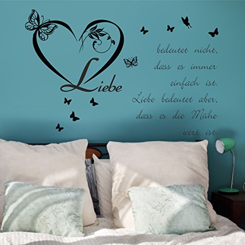 greenluup® wandtattoo Spruch Zitat Liebe bedeutet nicht, dass es immer einfach ist, Liebe bedeutet aber, dass es die Mühe wert ist in Schwarz - 2
