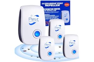 PEHTIY Repelente Ultrasónico de Plagas, 4 Pack Electrónico Repelente Mosquitos Insectos Control de Plagas,Repelente Ultrasónico Ratas para Interiores Anti Cucarachas, Moscas, Mosquitos, Ratones, Arañas