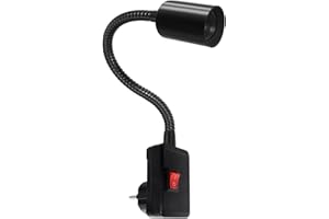 ZRLXFM Portalámparas Pared E27/E26 con Interruptor Sin Cable, 360°Ajustable Lampara Enchufe Con Cuello de Cisne 9mm&20cm, Negro Lámpara de Cama con Interruptor ON/OFF para Iluminación Interior(Sin Bombillas)