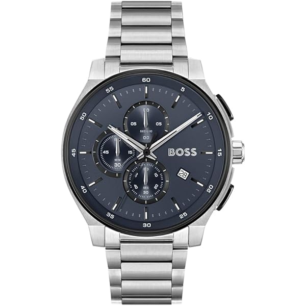HUGO Analoog kwartshorloge voor heren collectie #Bright met roestvrijstalen armband, blauw, Eén maat, armband