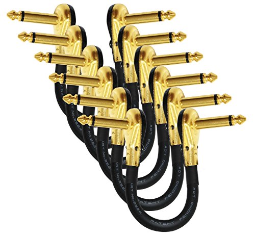 Mogami 2524 Cable de conexión - 6 unidades - 15 cm - para instrumento de efectos de guitarra y bajo, chapado en oro de 6,35 mm, de bajo perfil, conectores planos rectos TS