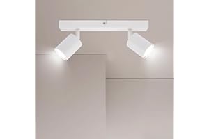 Ketom Spot Plafond GU10 - Plafonnier LED 2 Spots Orientables - Plafonnier Spot Blanc - Moderne Applique Plafond Interieur LED - Livré Sans Ampoules
