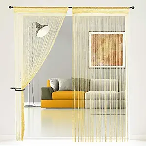 Story@Home Fancy Sparkling?String Beads Polyester Hanging Curtain - 7ft, Golden