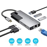  USB C Hub, Adaptador de concentrador tipo C con 4K HDMI, Gigabit Ethernet, 3 puertos USB 3.0, Suministro de energía USB C, Adaptador de portátil 6 en 1 para computadoras portátiles MacBook Pro