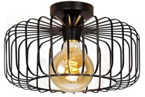 Gokoly Black Metal Ceiling Lighting Fixture, Semi Flush Mount Ceiling Light Pendant Lights for Living Room Bedroom Dining Room Kitchen Hallway Lounge