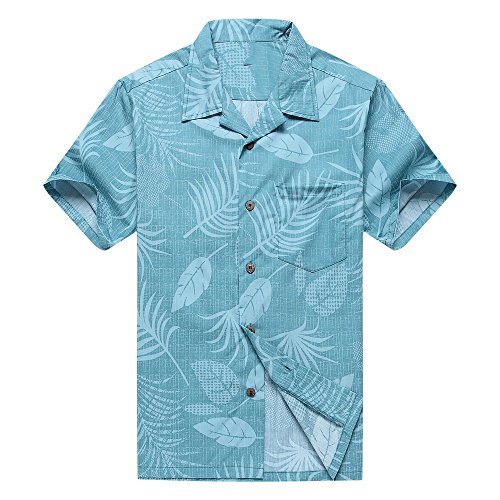 Hombres Aloha camisa hawaiana en Floral y Hoja en Aqua 2XL