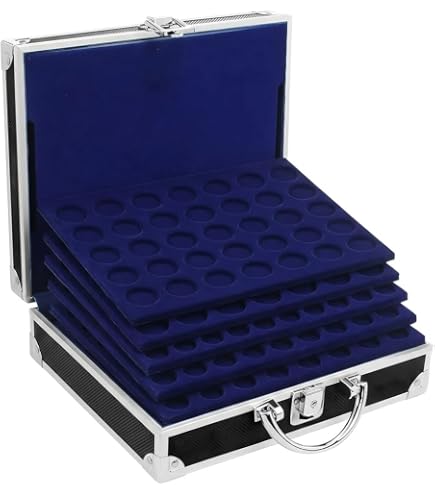 SAFE Nova Exquisite 6824 Valigia porta monete collezione premium in legno | per 48 monete da 24 mm | scomparti in velluto blu reale
