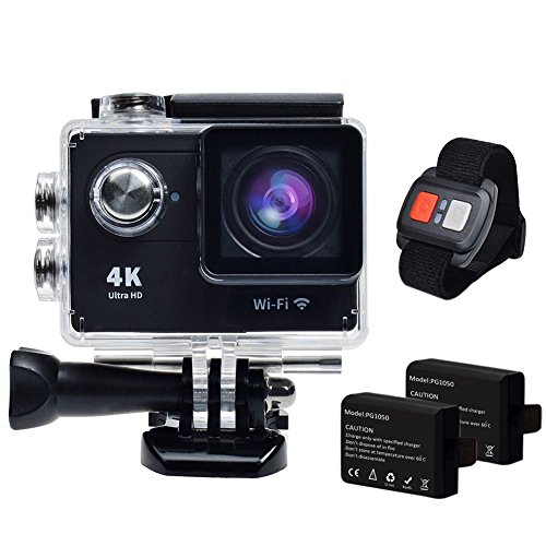 Hieha-4K-Full-HD-WiFi-1080P-12MP-2-Zoll-170--Weitwinkel-Objektiv-Wasserdichte-Mini-DV-Actioncam-Sportkamera-Camcorder-mit-Fernbedienung-und-zwei-1050mAh-Batterien-Schwarz