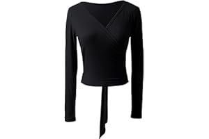 MSemis Coprispalle Donna Manica Lunga Scaldacuore Top da Danza Classica Scollo a V Maglia a Incrocio T-Shirt Top da Balletto Maglione Slim Fit Ballerina Jazz Danza Moderna