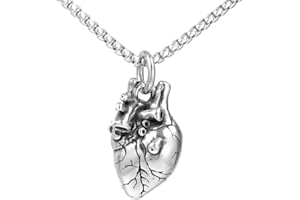 PAURO Mens Stainless Steel Vintage Antiqued Finish Punk Anatomical Heart Pendant Rock Necklace