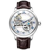 Gskj Herrenuhr Mechanische Uhren Komplett automatisch Hohl Metall Mode zu sehen Lederriemen Klassisches und Elegantes Design Luxus wasserdicht Geschäftsuhr,F
