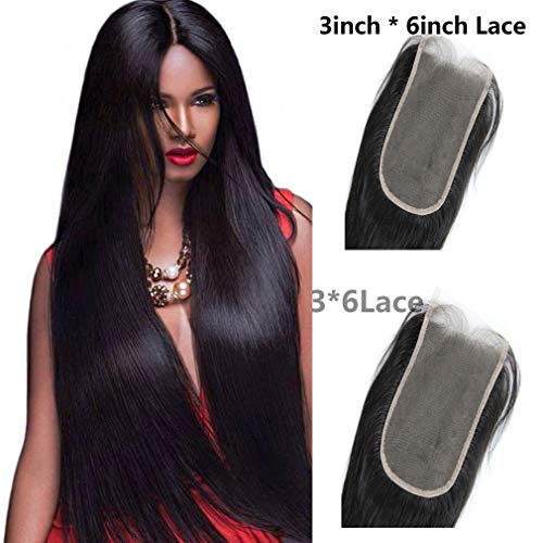 KAFEIER Hair 100% Cheveux Humains Fermeture Straight Brésilien avec partie libre naturelle Fermeture en Dentelle Remy sans Tangle Densité 130% Noeuds légèrement blanchis (18 pouces, Free Part)