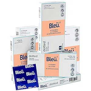 Bleu Premium Quality Dotted Condoms for Men Family Pack, For Extra Sensitive Skin, Masked Latex Smell, Reduced Itch and Irritation. VEGAN Natural Latex Condom (48 Units)