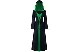 FSUJWOA Halloween Vintage Witch Dress, Witch Hooded Dress Witch Costum, Womens Renaissance Medieval Costume