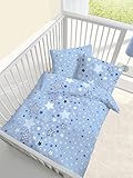 Renforce Baby Bettwäsche Sterne Stars himmelblau - Größe 40x60 + 100 x 135 cm - hergestellt in Deutschland