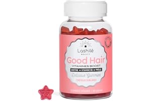 Lashilé Beauty - Complément Alimentaire - Pousse accélèrée, Croissance & Fortification des cheveux - Good Hair Vitamines - Made in France - Biotine, Zinc Vitamine B8, C, B6 - Cure 1 Mois 60 Gummies